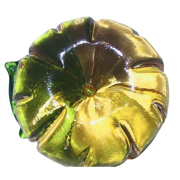 Hand Blown Art Glass Orange 1”x1.25” pumpkin Green Stem Paperweight Decor VTG - Picture 7 of 9